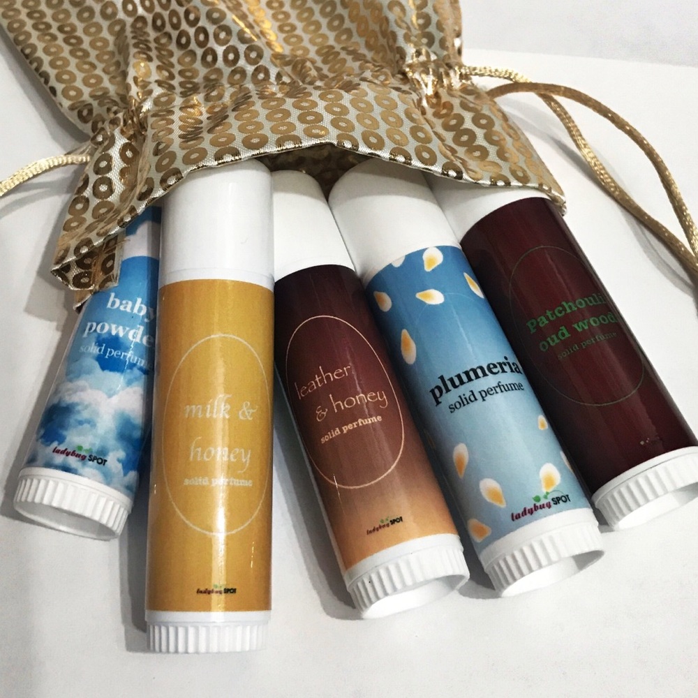 1/2 oz Natural Solid Perfume Jumbo 5 Tube Set +Bag